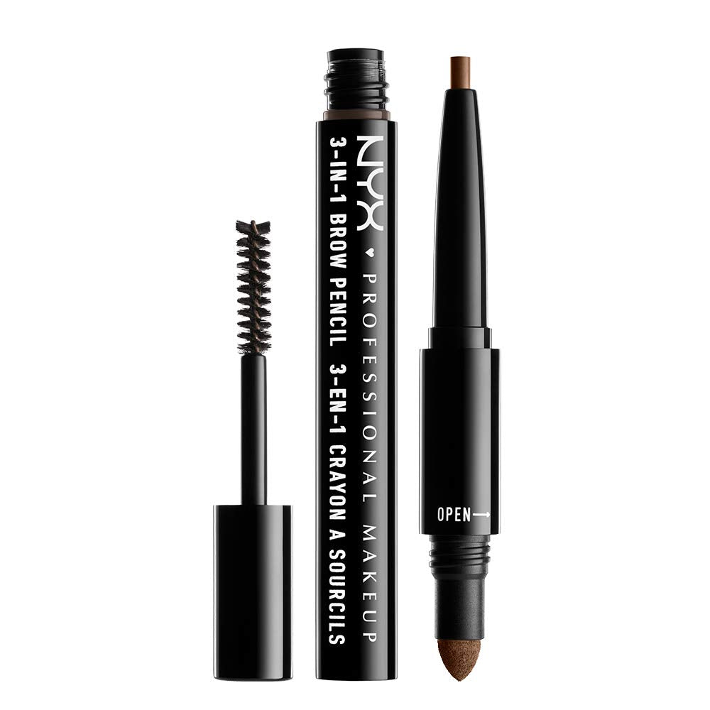 NYX PROFESSIONAL MAKEUP 3-In-1 Brow Pencil, Eyebrow Pencil - Soft Brown