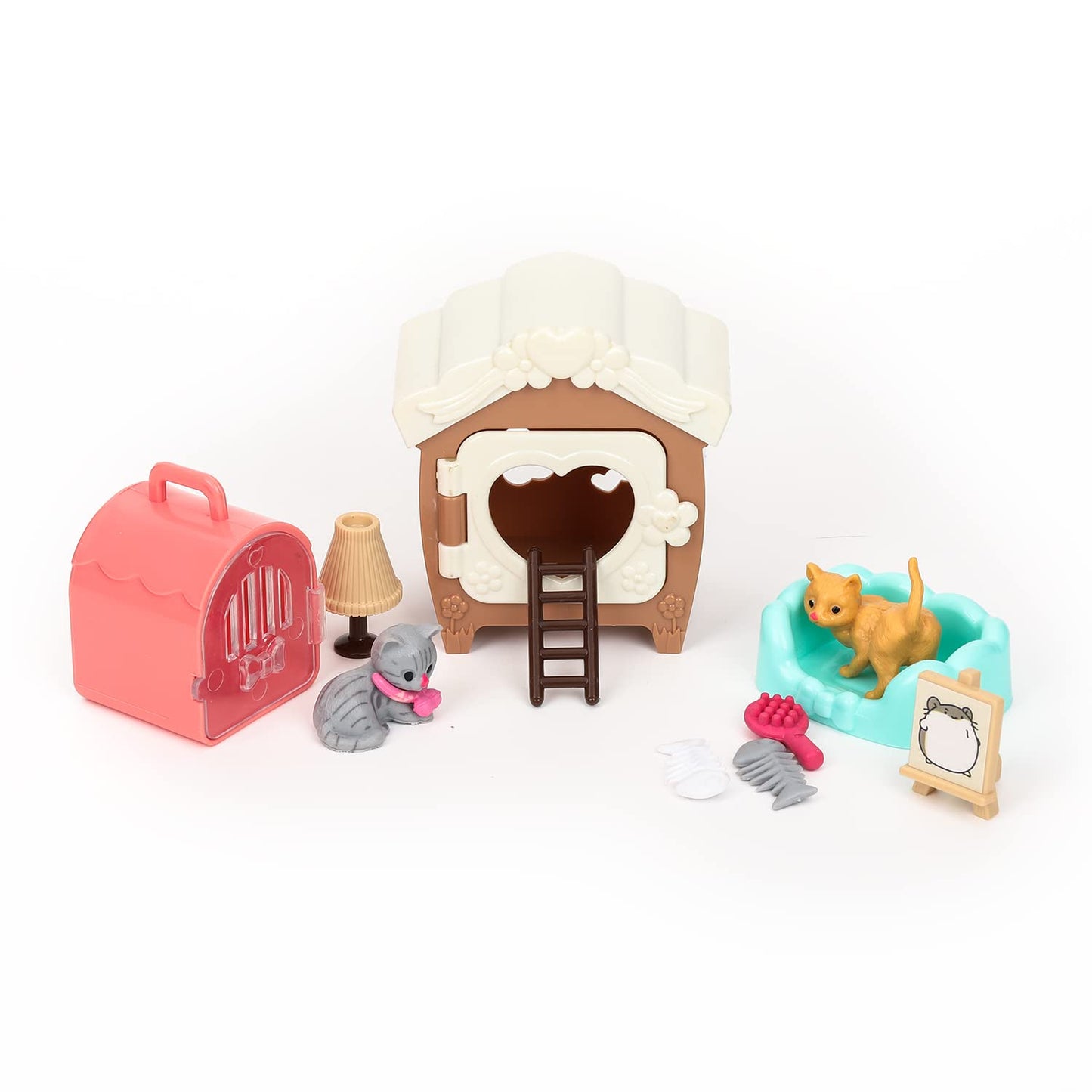 TQQFUN 43-Piece Cat Figurine Playset - Realistic Pet Care Center Role Play Toys for Kids, Toddlers, Boys and Girls