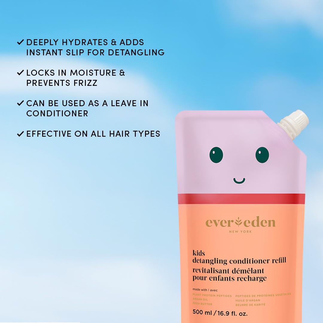 Evereden Kids Shampoo & Conditioner Refills | Dermatologist-Tested, EWG Verified, No Silicones | Detangling Haircare with Plant Protein Peptides
