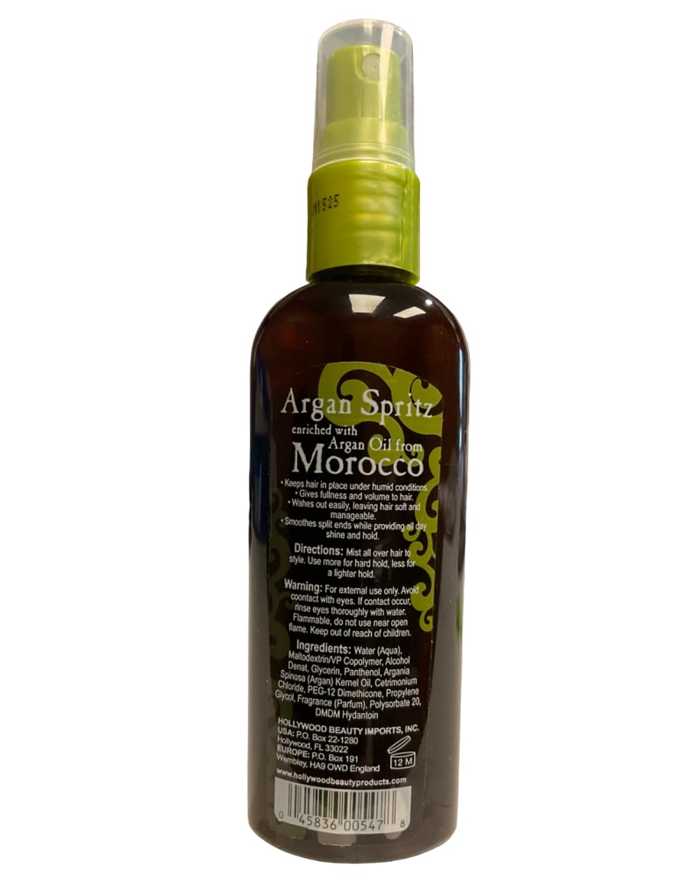 Hollywood Beauty argan spritz 3 fluid ounce, Brown, 3 Fl Oz