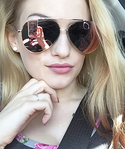 zeroUV Mirrored Oversized Aviator Sunglasses for Women and Men, Metal Frame with UV400 with Large Flat Mirror Lens 58mm (Gold/Pink Mirror)