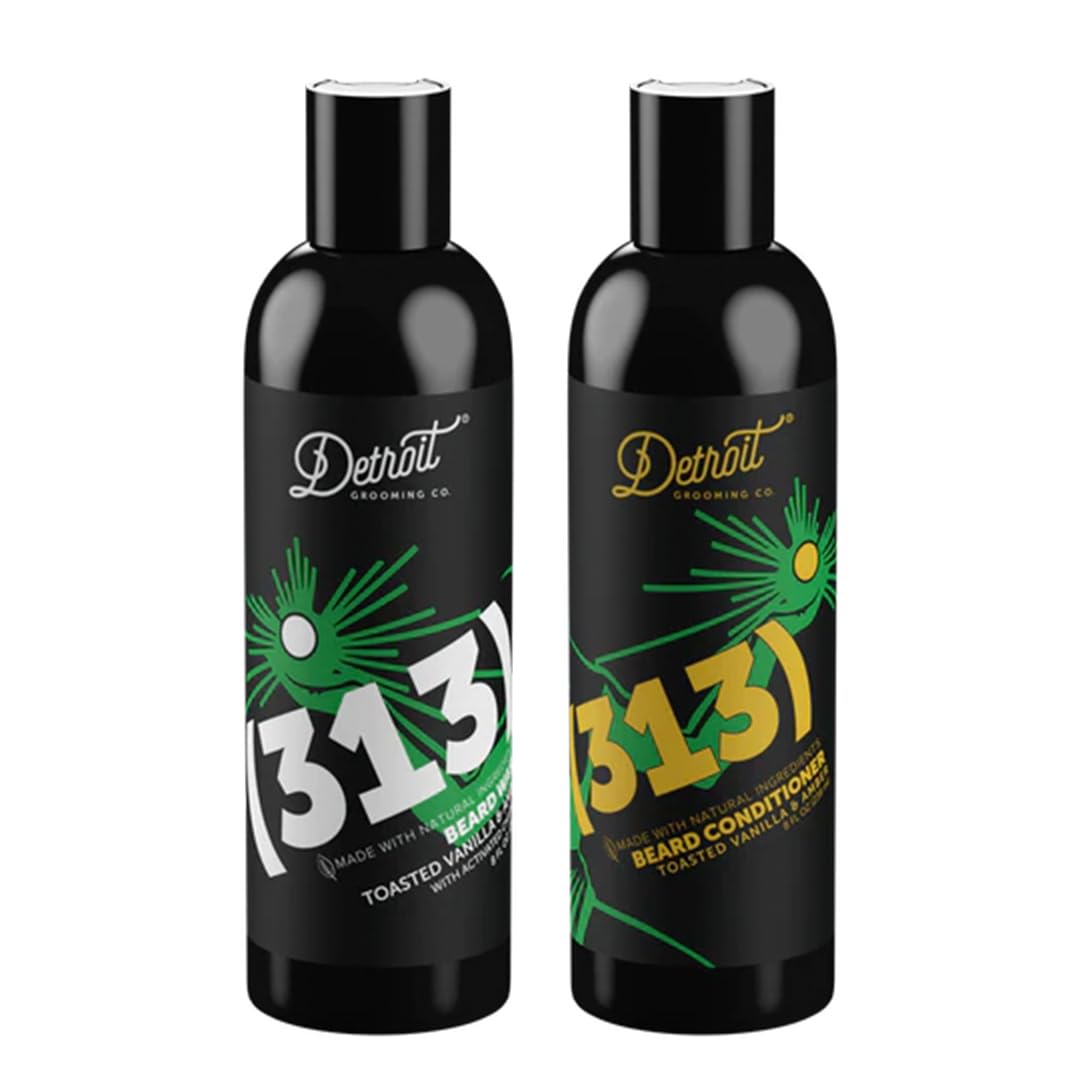 Detroit Grooming Co. Beard Wash and Beard Conditioner - Men's Kit - Softens, Strengthens, Moisturize, Infused w/Argan Oil, Apple Extract, & Aloe Vera