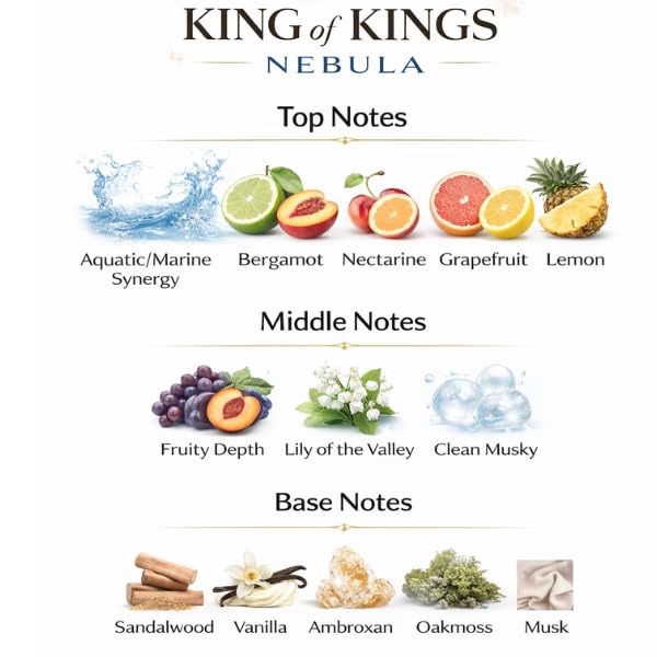 king of kings Nebula Extrait de Parfum, 3.4 oz, Aquatic, Fruity, Woody Fragrance, Made in USA Beauty & Personal Care king of kings