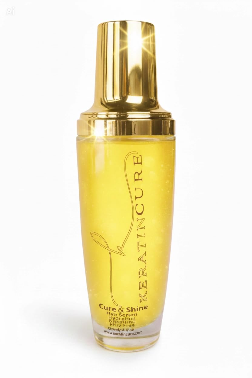 Keratin Cure Hair Serum - Anti-Frizz, Shine & Heat Protectant with Argan, Marula & Coconut Oil | Lightweight Leave-In Treatment for Straight, Wavy