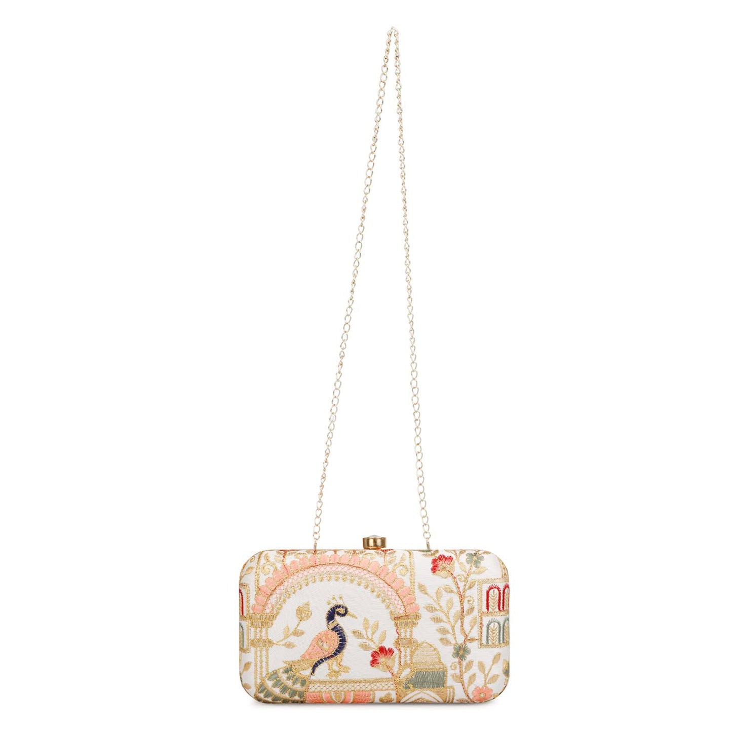 LONGING TO BUY Hand Crafted Designer Box Clutch For Women, Zari Embroidery Hand Clutch For Women (Cream-2)