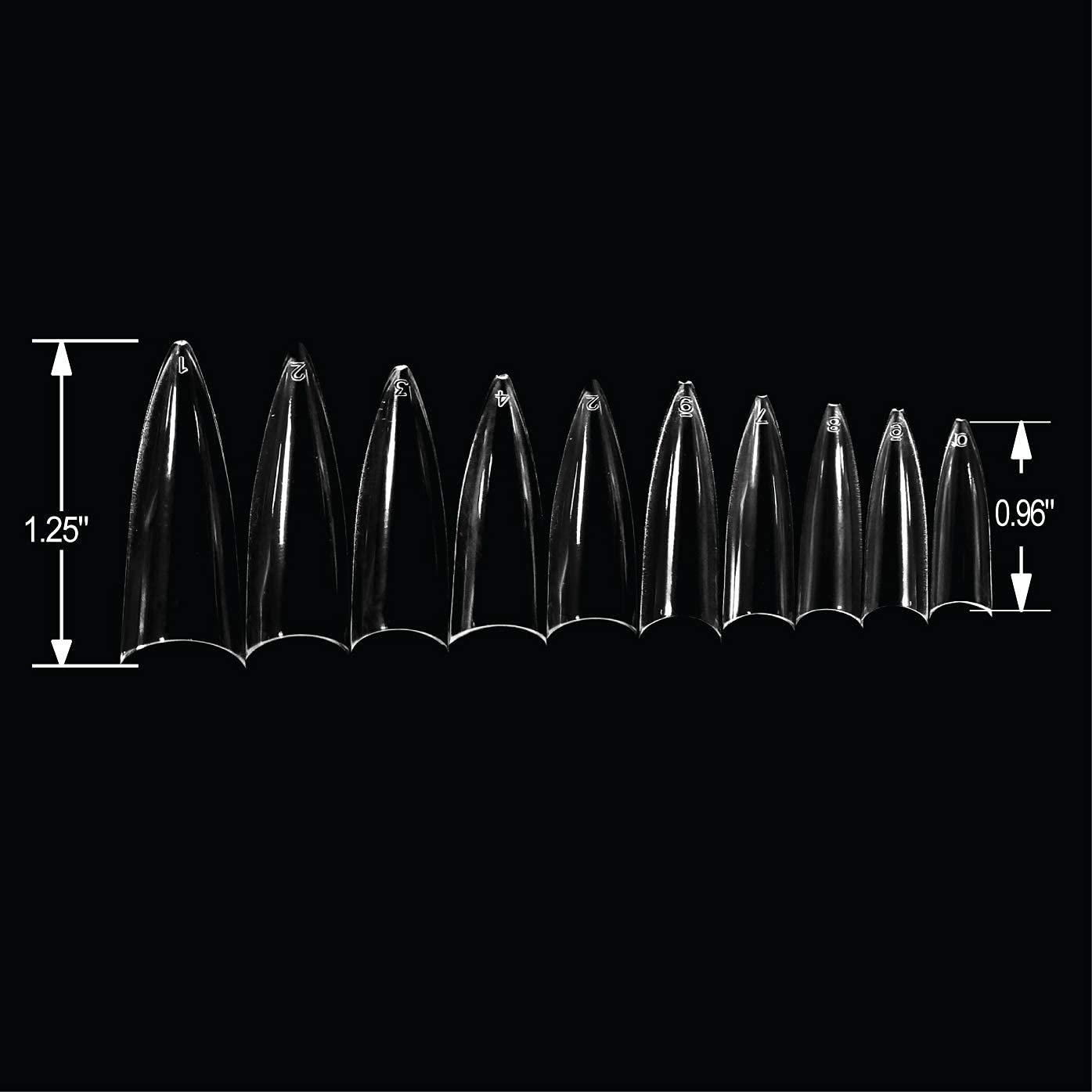 VIVACE Clear Stiletto 500 Acrylic False Fake Gel Nail Tips With Clear Plastic Case 27512 For Nail Salon Nail Shop (Clear Stiletto)