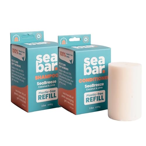 SeaBar Shampoo & Conditioner Bar Refill Set - All Natural Hair Shampoo - Vegan, Sulfate-Free, Eco Friendly Zero Waste Reusable Packaging with Travel