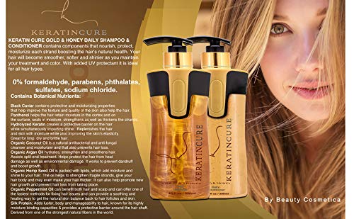 Keratin Cure Gold & Honey 2 Piece Hair Care Sulfate Free Shampoo, Conditioner for Repair Moisturize with Protein & Organic Extracts for keratin