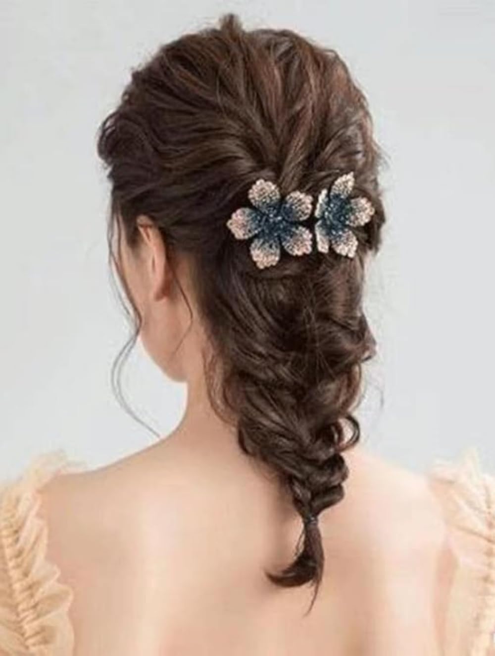 5 Pcs double flower decorative jeweled rhinestone hair clip pretty fancy floral thick crystal hair clips for women beautiful fashion designer asian