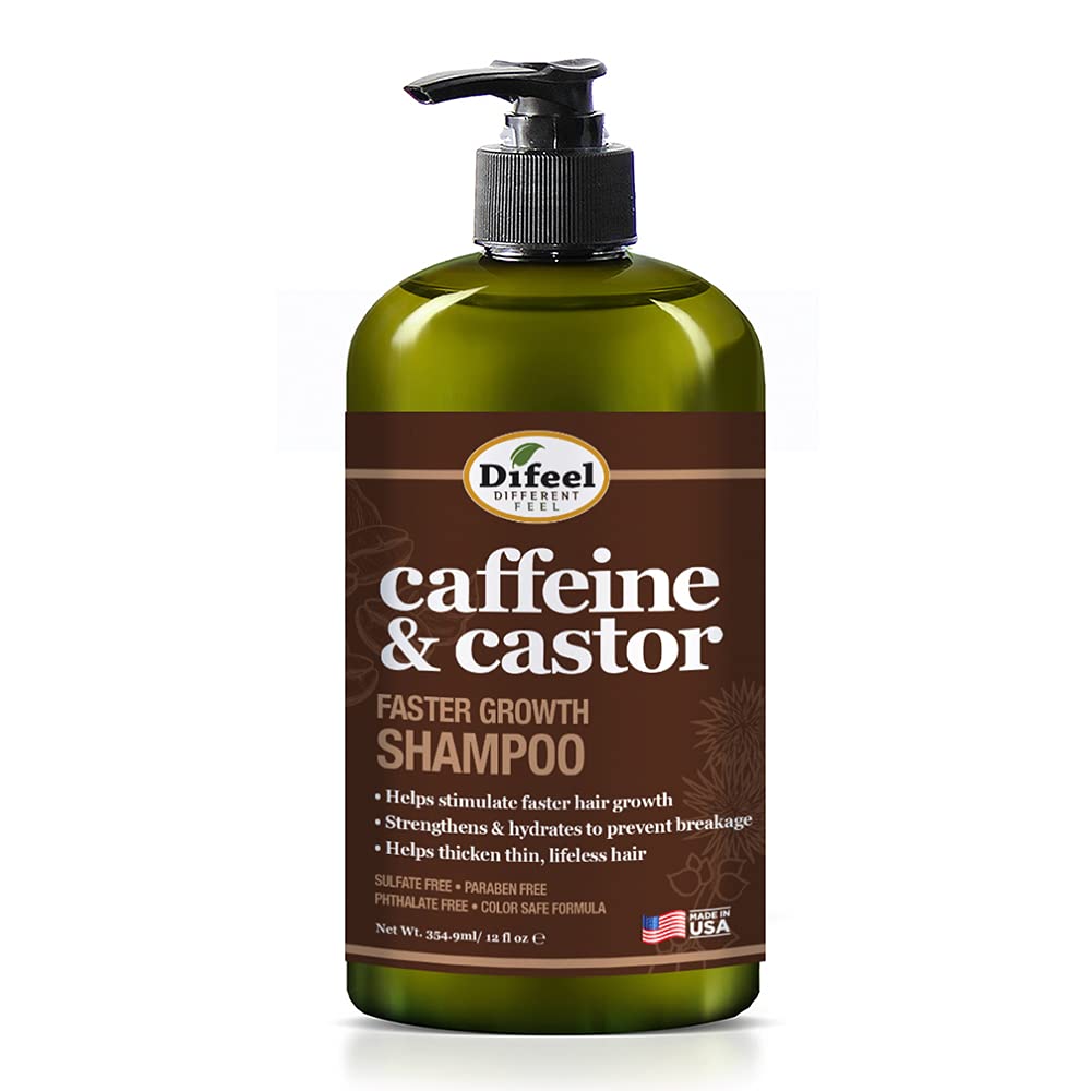 Difeel 4-PC Caffeine & Castor Faster Growth Shampoo & Conditioner Hair Care Gift Set - Includes 12oz Shampoo, 12oz Conditioner, 12oz Hair Mask & 7.1oz