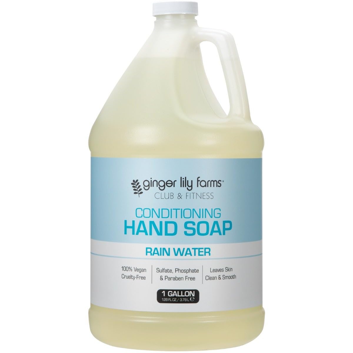 Ginger Lily Farms Club & Fitness Conditioning Liquid Hand Soap Refill, 100% Vegan & Cruelty-Free, Rain Water Scent, 1 Gallon (128 fl oz)
