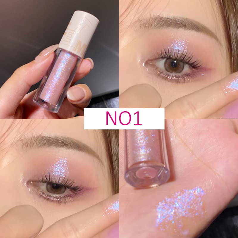 Aolailiya 5pcs Liquid Glitter Eyeshadow set- Sparkling Metallic High Pigmented Glitter Eye Shadow Korean Crystals Makeup, Quick Drying Long Lasting