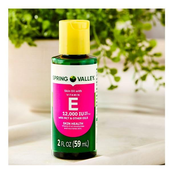 Spring Valley Vitamin E Oil with Keratin, 12,000 IU, Skin Care Moisturizer, 2 fl oz | Moisturizing Oil for Healthy, Smooth & Hydrated Skin |