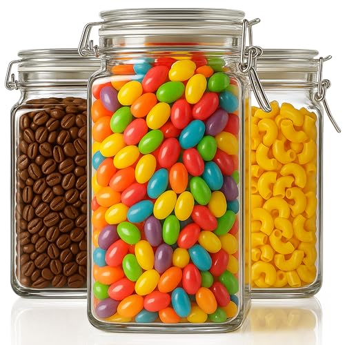 Stock Your Home 78 oz Large Glass Storage Containers With Airtight Clamp Lids, Set of 3 Hinge-Top Food Storage Mason Jars for Pantries, Sealed Glass…