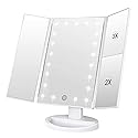 WEILY Makeup Mirror with 21 LED Lights,Two Power Supply Modes, Adjustable Touch Screen and 1x/2x/3x Magnification Tri-Fold Vanity Mirror,Chargeable
