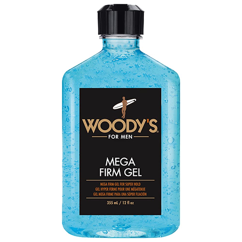 Woody's Mega Firm Hair Gel for Men, Strong Hold, Alcohol-Free, No Flakes, Men's Hair Gel for Strong Hold Styling, Mens Styling Gel - 12 fl oz