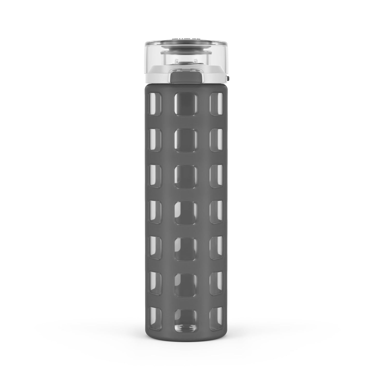Ello Syndicate Glass Water Bottle with One-Touch Flip Lid, Grey , 20-ounce