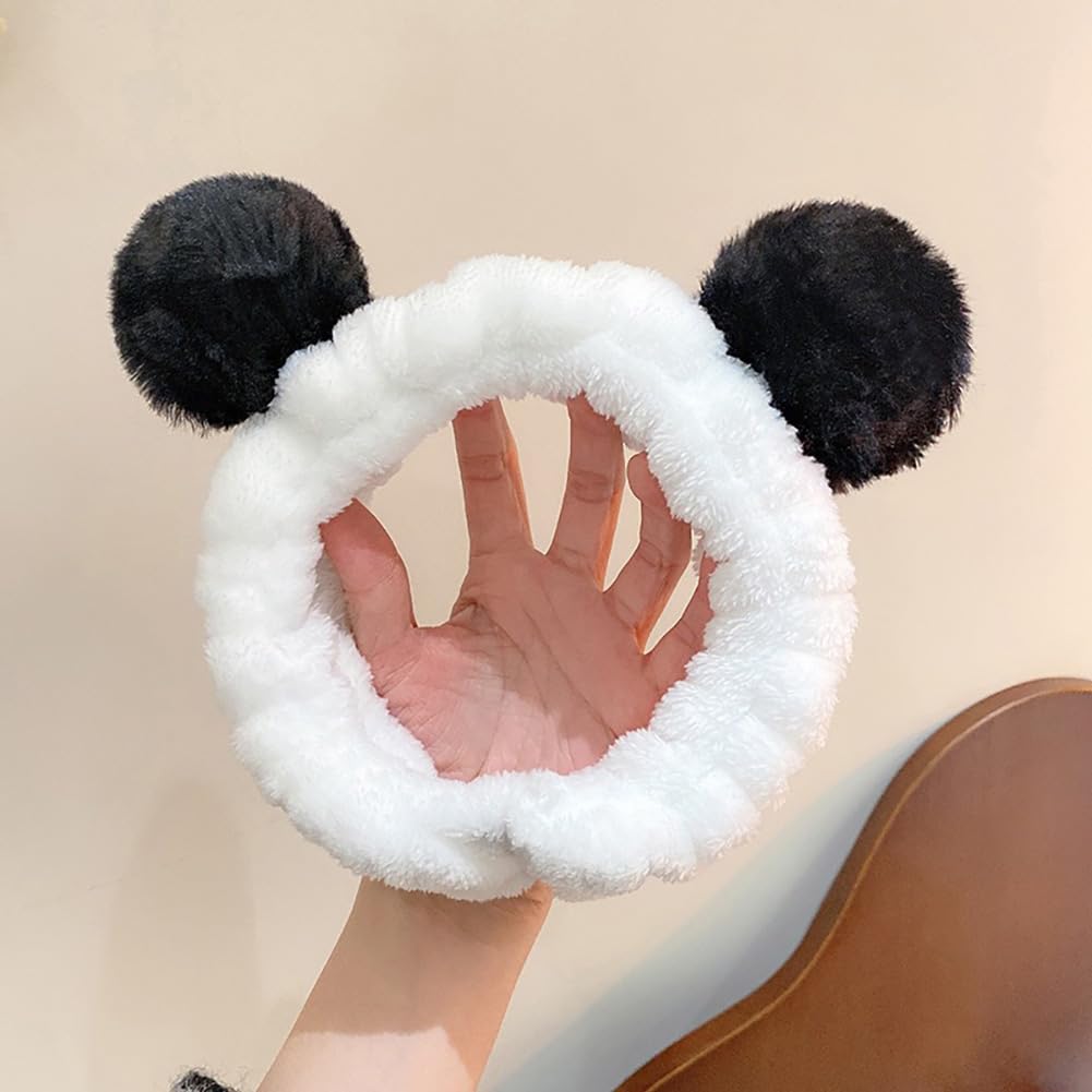 LJJCSFF 2 Pcs Panda Makeup Headband Washing Face Hair Band Fluffy Skincare Headbands Reusable Spa Headwrap Shower Head Wrap for Women Girls