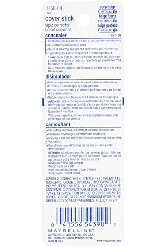 Maybelline New York Cover Stick Corrector Concealer, Deep Beige, 0.16 oz.