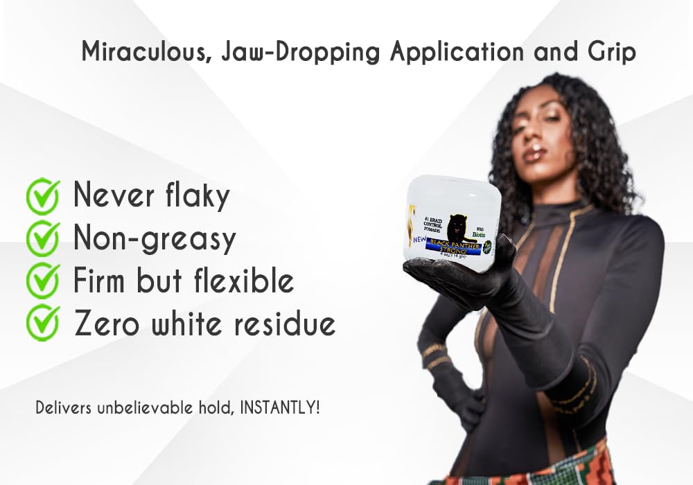 Black Panther Vegan Edge & Braid Control Pomade with Biotin – Strong Flexible Hold for Braids, Locs & Twists, All Hair Types, 2-Pack (1 oz each)