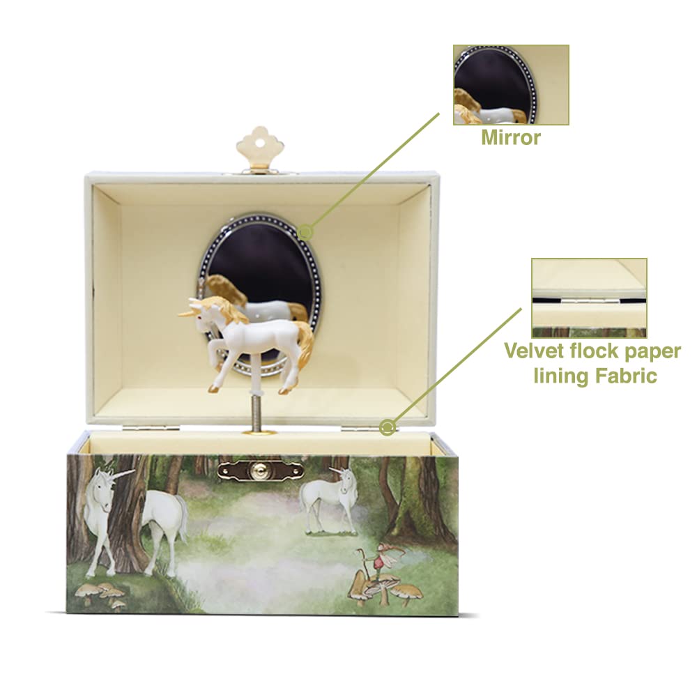 Enchantmints Gentle Unicorn Jewelry Box Spins to "The Unicorn" Oval Mirror Treasure Storage