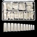 VIVACE Natural Half Moon 550 Acrylic False Fake Gel Nail Tips 11Sizes With Clear Plastic Case for Nail Salon Nail Shop (Natural Half Moon)…