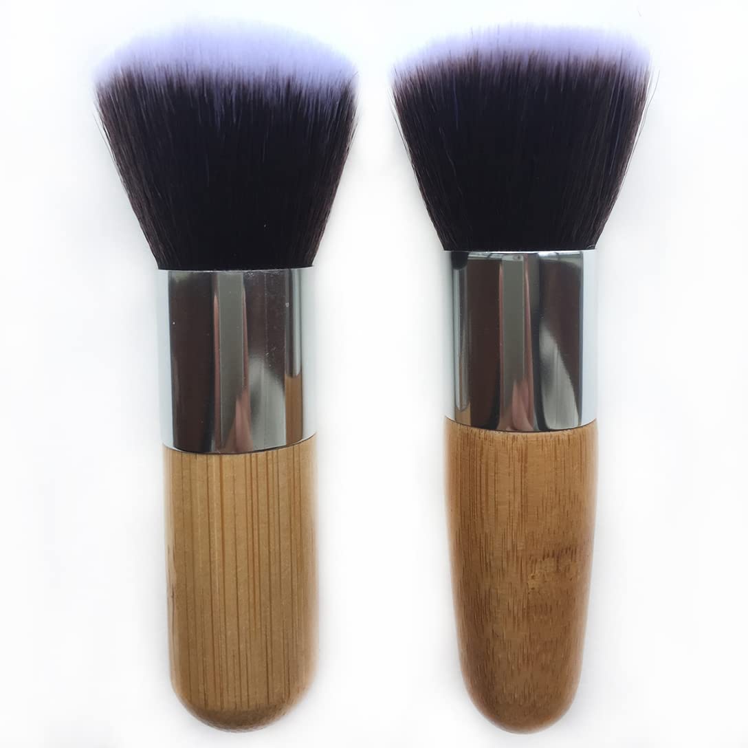 RN BEAUTY 2 Pieces Makeup Brushes Blush Brush Foundation Brush With Bamboo Handle Contour Bronzer Face Blender Brush for Liquid Cream Powder Mineral