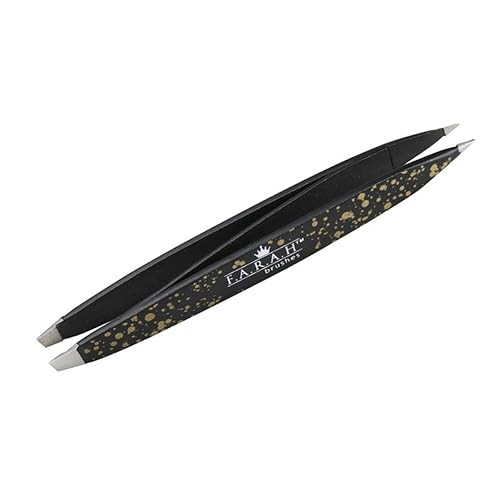 F.A.R.A.H. Z-Tweeze Professional Stainless Steel Dual Ended Precision Tweezers Galaxy Gold Style with Slanted and Pointed Tips