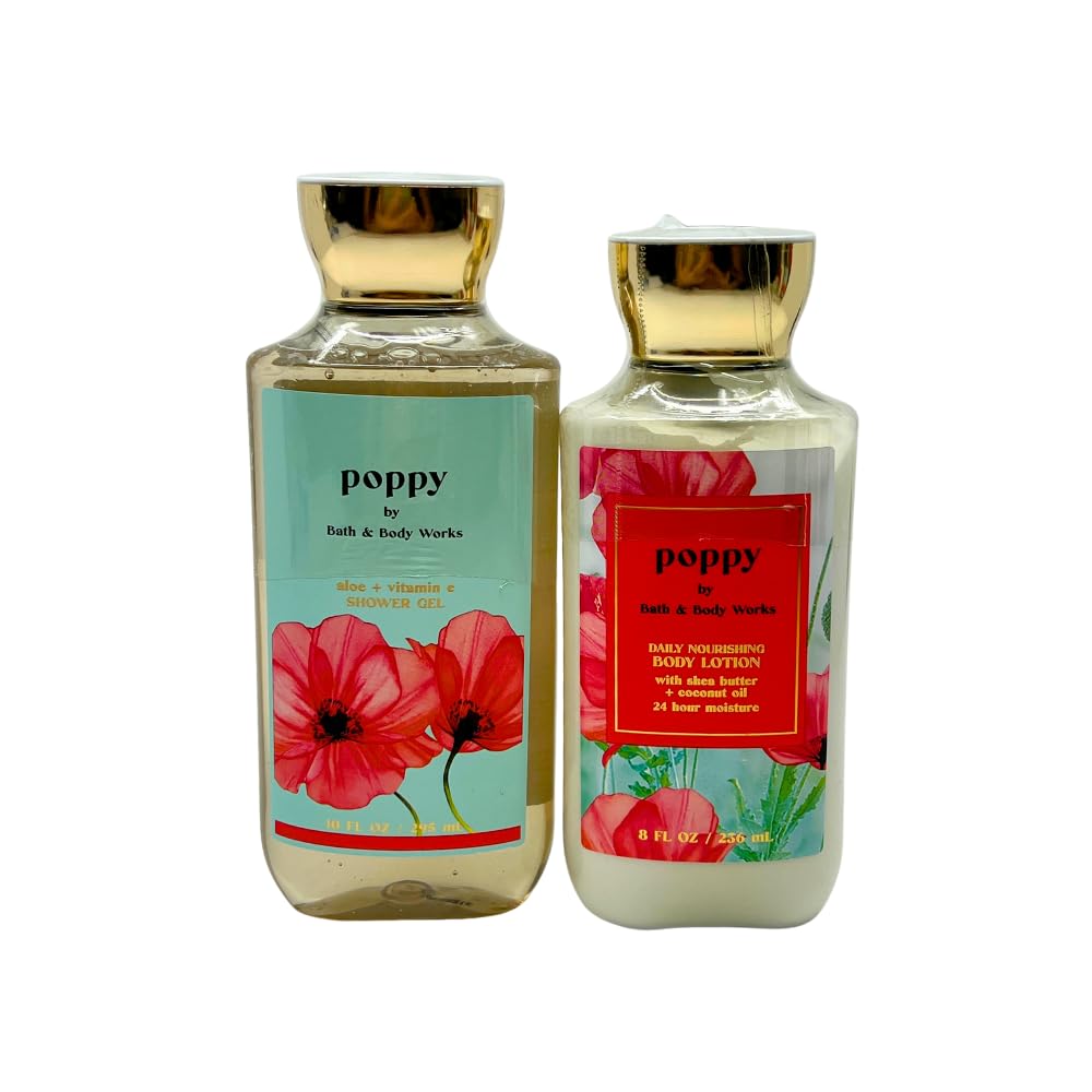 Bath & Body Works POPPY Shower Gel & Body Lotion - 2pc bundle with a Blue Bow for Holidays & Gifts Beauty & Personal Care Bath & Body Works