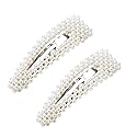 2PCS Sweet Imitation Pearl Hair Clips Hairpin Simple Fashion Alloy BB Hairgrip Hair Accessories for Women (Drop-shaped, Silver)