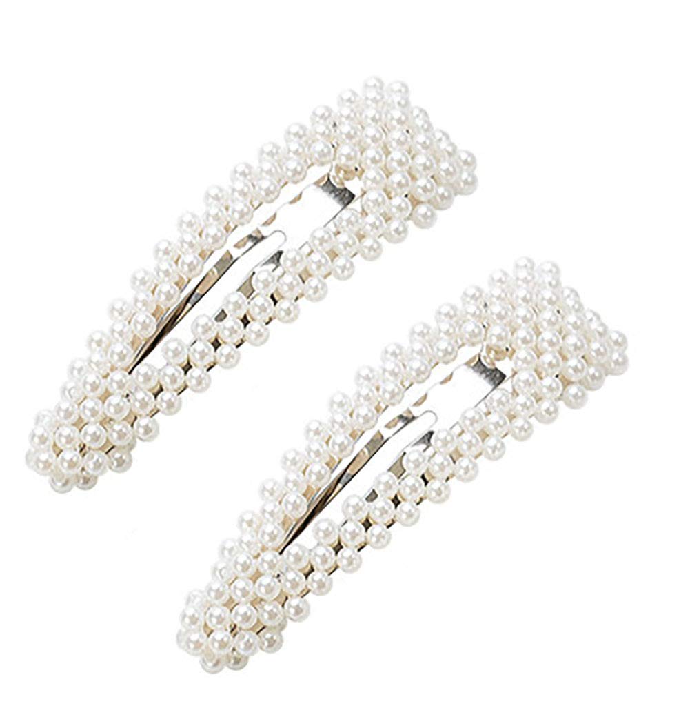 2PCS Sweet Imitation Pearl Hair Clips Hairpin Simple Fashion Alloy BB Hairgrip Hair Accessories for Women (Drop-shaped, Silver)