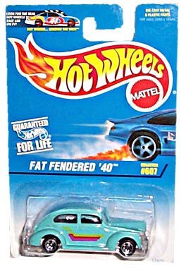 Hot Wheels - Fat Fendered '40 - 1:64 Scale Car Replica - Collector #607 - Turquoise Body Color - 5-Spoke Wheels - Made in China