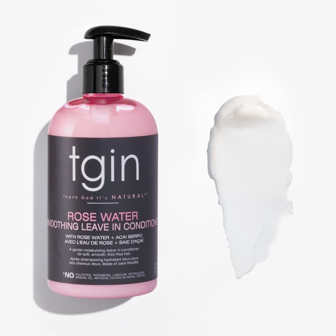 tgin Rose Water Smoothing Leave-In Conditioner & Rose Water Defining Styling Gel for Curly, Coily and Wavy Hair, Lightweight Moisture and Curl