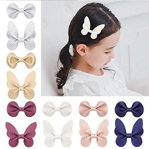 Liasun 12Pcs/set Butterfly Bowknot Hair Clips Soft Wave Grain PU Hair Bows Clips with Alligator Clips Barrettes Hair Accessories for Baby Girls Kids