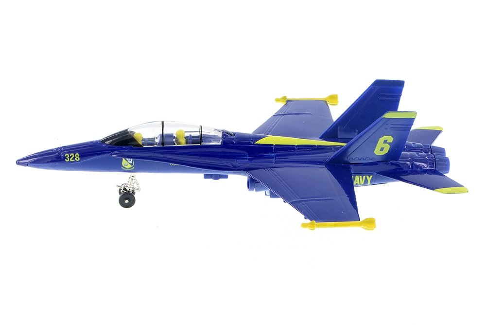 Playmaker Toys 🛦 United States Navy Blue Angels F/A-18 Super Hornet Fighter Jet 9 Inch Die Cast Metal Model Toy with Pullback Action