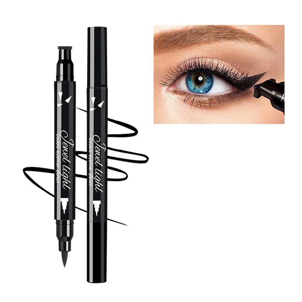 Linble Dual Ended Black Liquid Eyeliner - 2 in 1 Winged Cat Eye Stamp & Felt-tip Eyeliner Pen, Waterproof, Long Lasting and Smudge Proof Eye Makeup