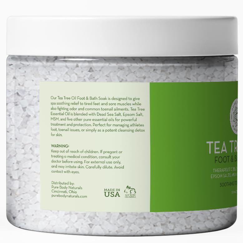 Pure Body Naturals Tea Tree Oil Foot & Bath Soak with Epsom and Dead Sea Salt, 20 oz - Therapeutic Blend - Relief for Tired Muscles, Addresses Common Beauty and Personal Care Pure Body Naturals