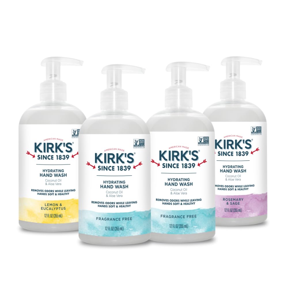 Kirk's Hydrating Hand Wash - Made with Coconut Oil and Aloe Vera, With Odor Neutralizing Technology To Help Eliminate Odors, Non-GMO, Vegan, Variety