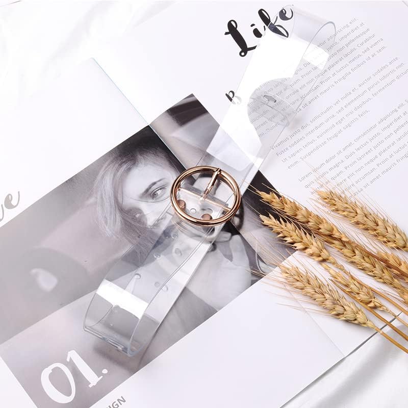 YADIRF Trendy Chic Transparent Women Buckle Belt Wide Waist Waistband Clear For Women Girls (Round Gold)