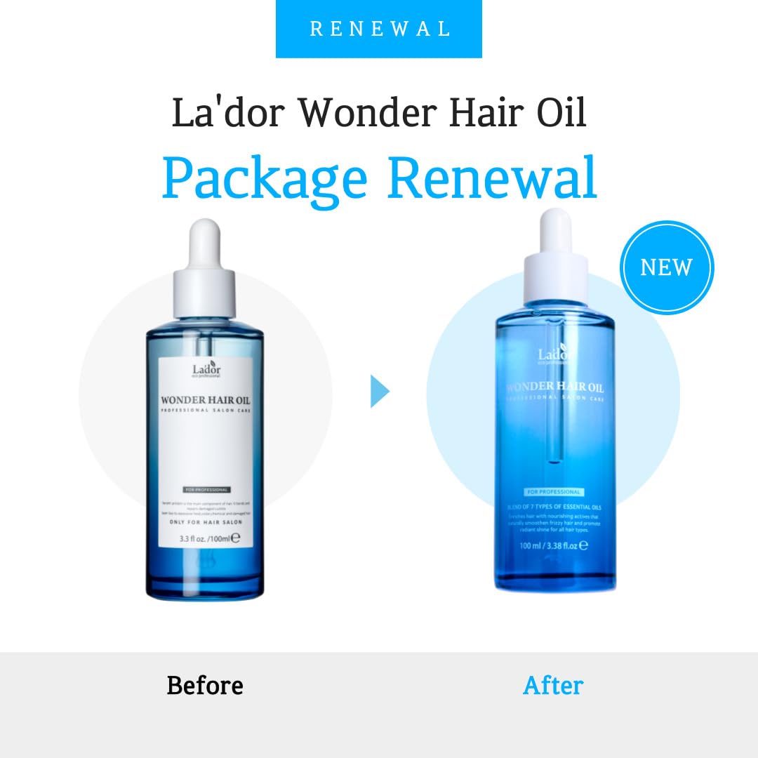 LADOR Wonder Hair Oil Anti Frizz Leave-In Lightweight Protein Coditioner - Squalane Argan Avocado Oil for Dry Static Damaged Bleached Hair Defrizz