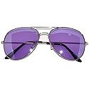 OWL Aviator Pilot Sunglasses for Women and Men Size Medium Silver Frame Purple Tinted Lens Glasses UV400 Protection
