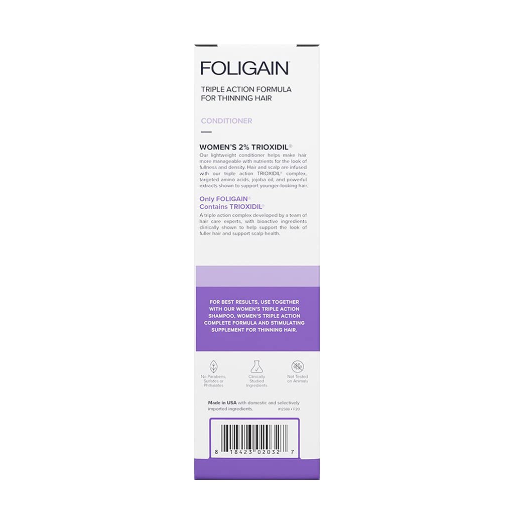 Foligain Triple Action Conditioner For Thinning Hair, Volumizing Conditioner for Women, 8 Fl. Oz.