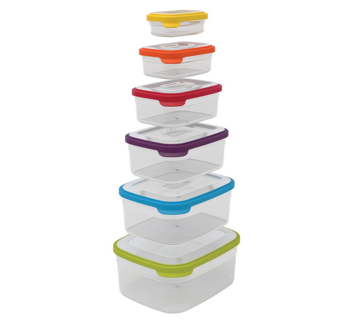 Joseph Joseph Nest Lock Plastic BPA Free Food Storage Container Set with Lockable Airtight Leakproof Lids, 12-Piece, Multi-Color