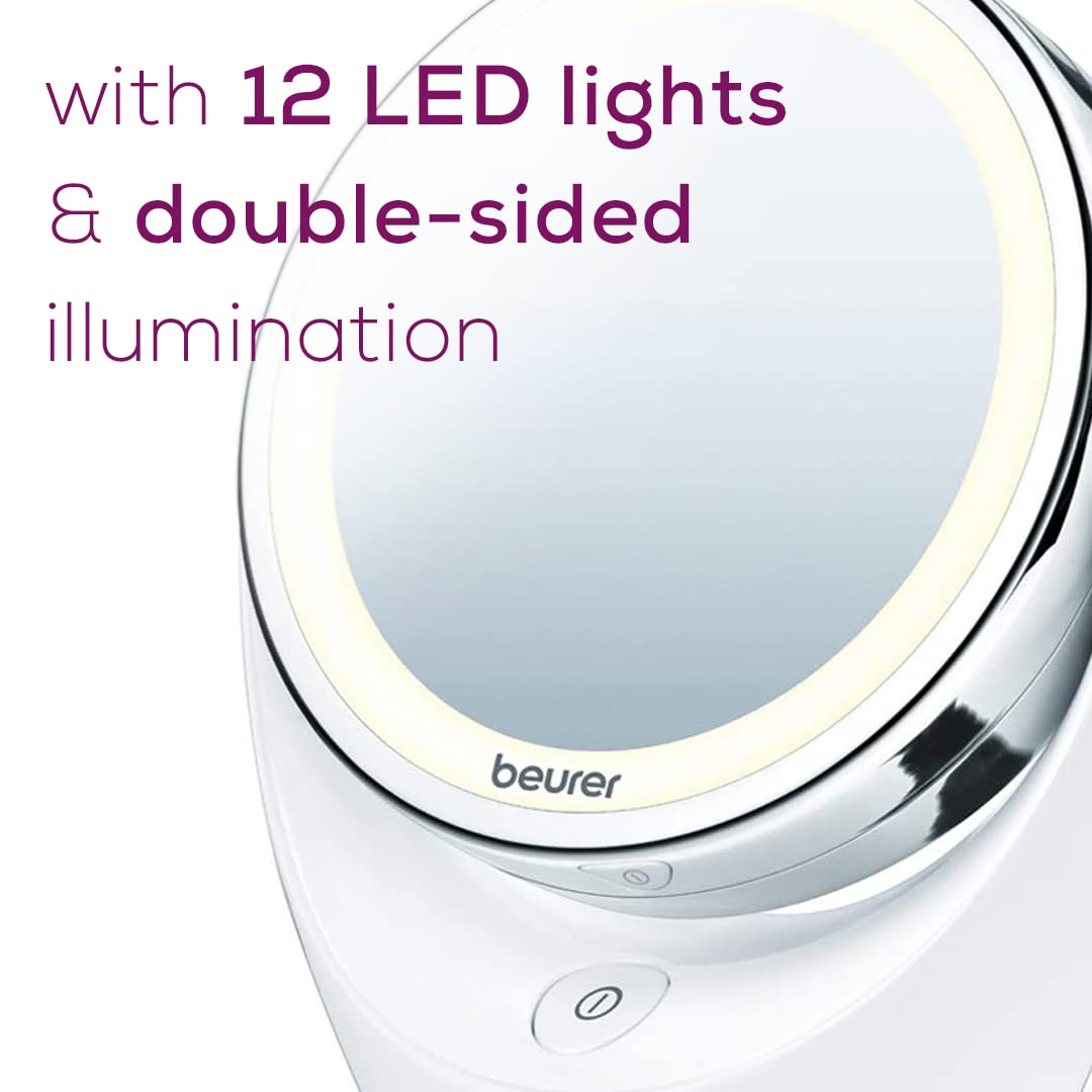 Beurer 5x Magnifying Double-Sided Cosmetic Vanity Makeup Mirror Illuminated | LED Lights | 360° Degree Swivel Rotation| Cordless | BS49
