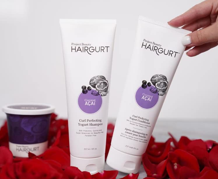 Hairgurt Coconut Acai Curl Perfecting Hair Set - Shampoo + Conditioner + Mask - Defines & Moisturizes Curly and Wavy Hair - Sulfate-Free, Natural