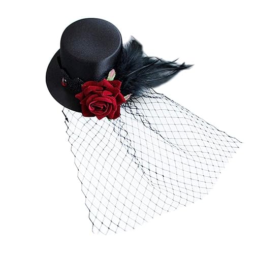 LEORX Small Top Hat Black Veil Hair Clip Flower Decor Top Hat Hair Accessories for Masquerade and Halloween