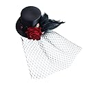 LEORX Small Top Hat Black Veil Hair Clip Flower Decor Top Hat Hair Accessories for Masquerade and Halloween