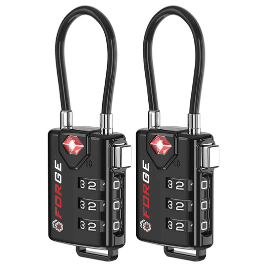 TSA Approved Cable Luggage Locks – 2 Pack Black Resettable Combination Travel Locks with Durable Alloy Body