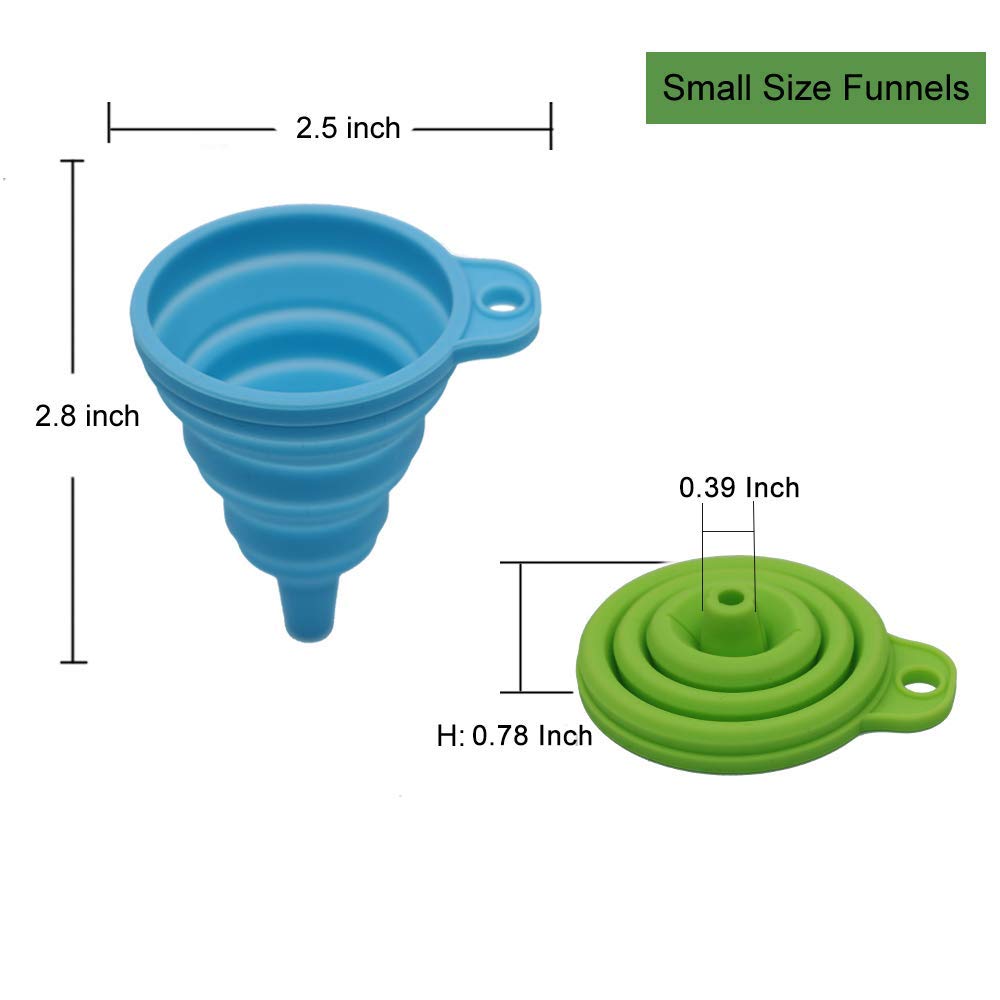 KongNai 4-Pack Silicone Collapsible Funnels, Small & Large Kitchen Set for Liquid Transfer, Water Bottles, Food Grade