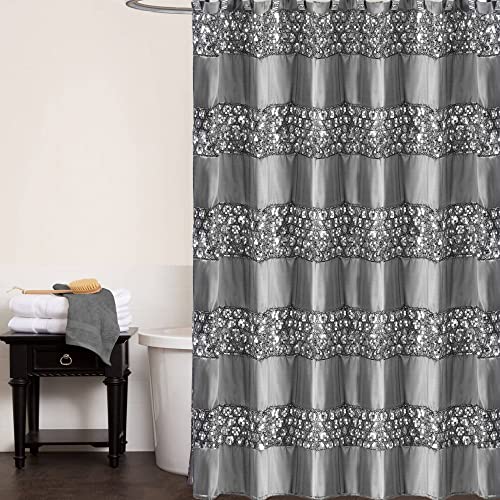 Zahari Home Sinatra Bathroom Shower Curtain Glamorous Bling Fabric Shower Curtain, 72"x70", Silver